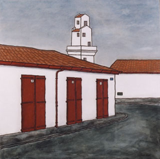 tableau de Robert Brandhof Architectures du Pays Basque : Les Chais des Pêcheurs à Ciboure